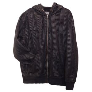 FOOT LOCKER Zip Front Sweatshirt Jacket Hoodie Fleece Lined Athletic Zig Zag